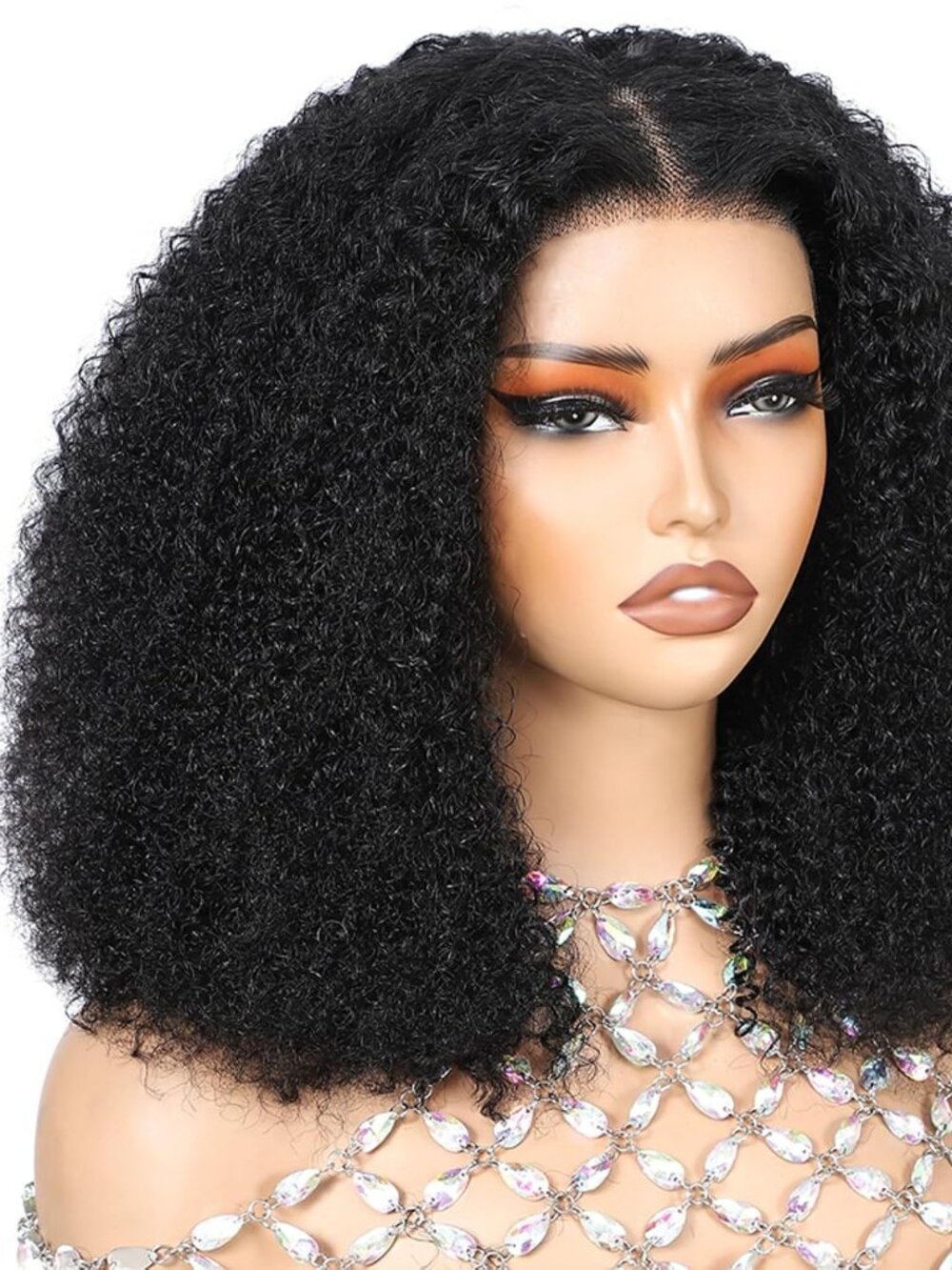 IJOY 18" Afro Kinky Curly Wig Virgin Human Hair 13x4 Natural Black Lace Front